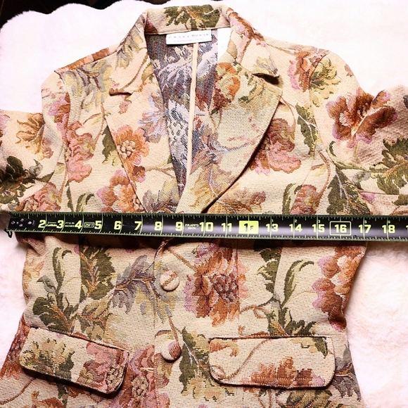 90s Botanical Tapestry Tailored Fit Blazer Neutral Crazy Horse Liz Claiborne, S - Picture 6 of 7